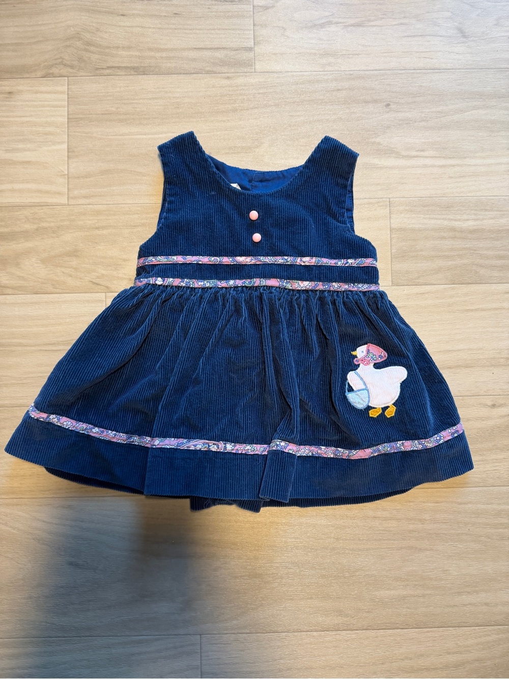 Vintage 90s Mother Goose Corduroy Dress Size 4T Duck Appliqué Cottagecore